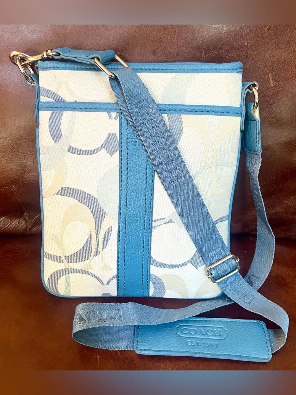 Coach Signature Monogram Logo Print Design Canvas Leather Trimmed Crossbody Bag - Picture 10 of 12
